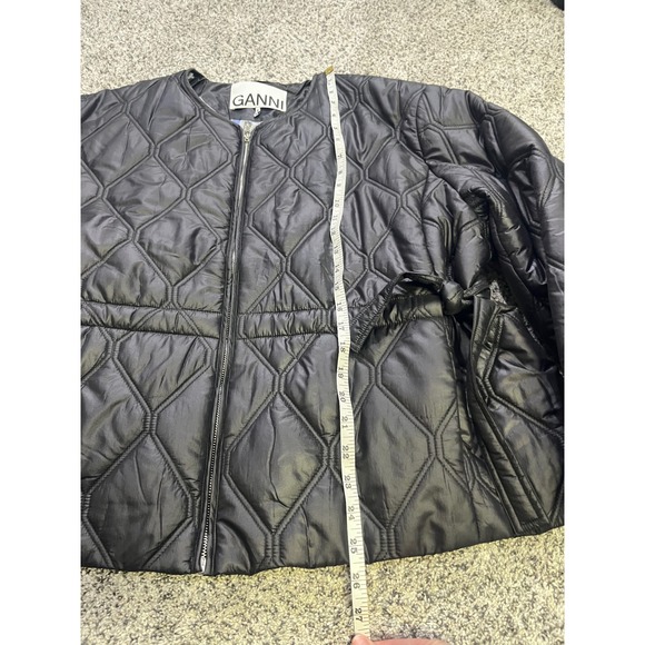 GANNI Black Quilted Ripstop Jacket Tie Waist Collarless Zip Up Womens Size L - Picture 4 of 13